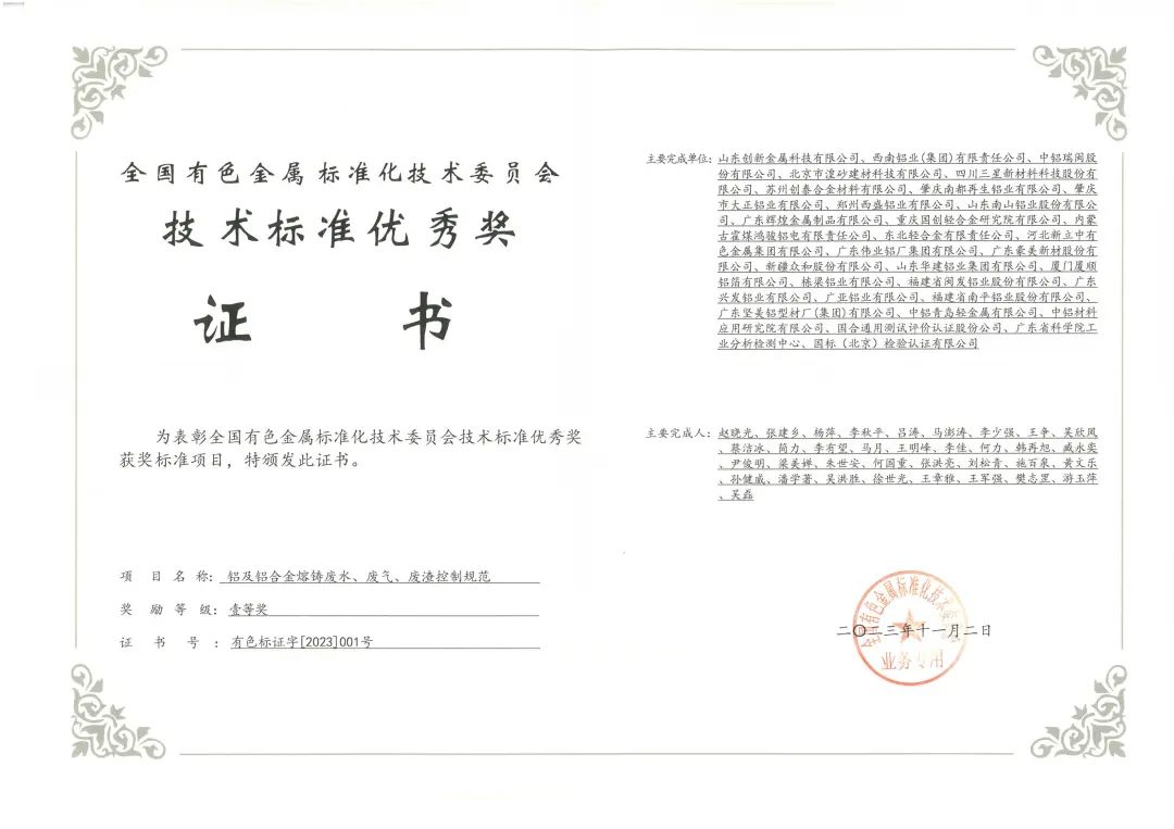 Certificate issued by government association